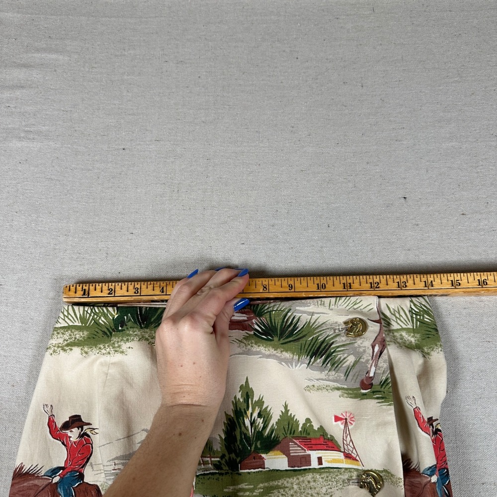 Vintage Western Cowgirl Horse Novelty Print Wrap Skirt Horse Head Buttons Tan 27 - Picture 5 of 8